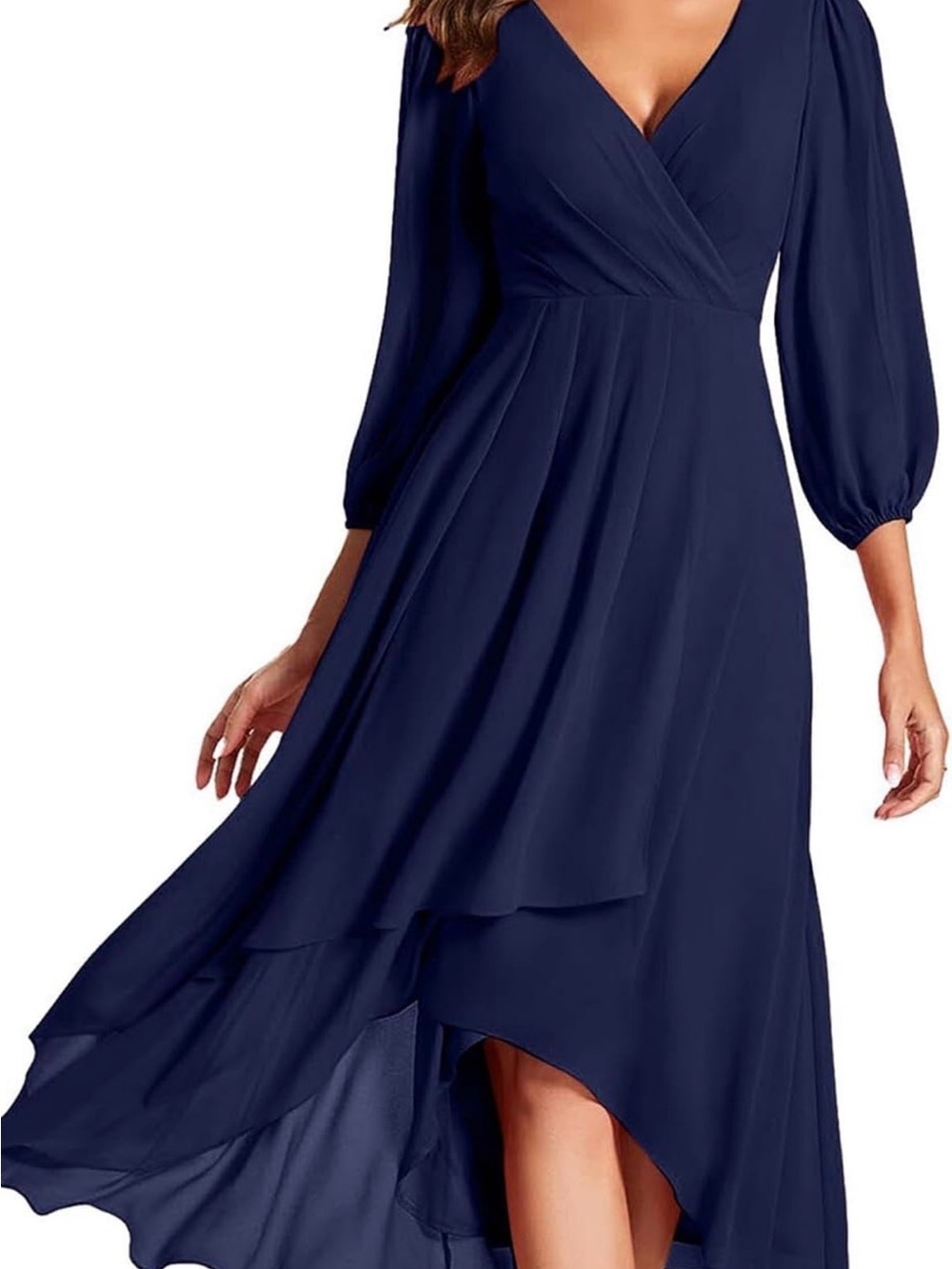 Women's Navy Wrap High-Low Midi Dress